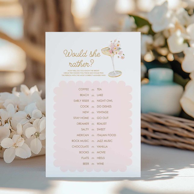 Petals en Prosecco Zou ze liever douchegame (Would she rather Bridal shower game)