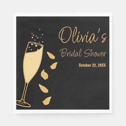 Petals en Prosecco Zwart Vrijgezellenfeesten serve Servet (Voorkant)