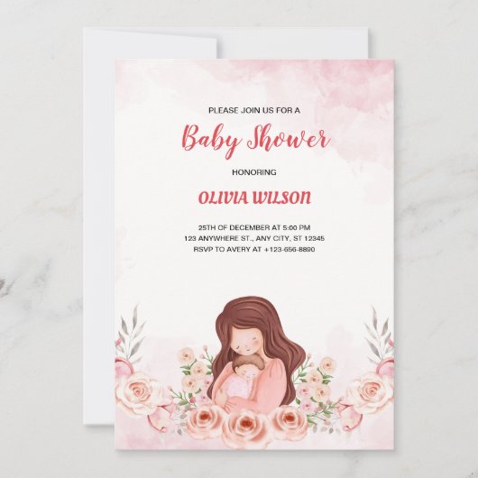 Petals of Joy: roze bloemportret Baby shower Kaart (Voorkant)