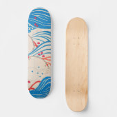 Petals op Waves Japans Retropatroon Persoonlijk Skateboard (Voorkant)