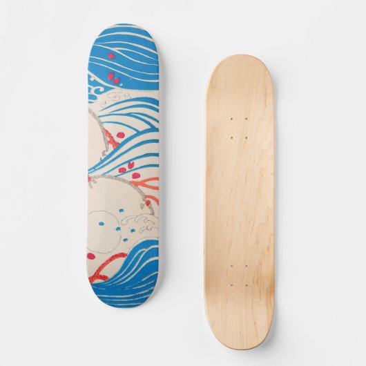 Petals op Waves  Japans Retropatroon Persoonlijk Skateboard (Voorkant)