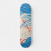 Petals op Waves Japans Retropatroon Persoonlijk Skateboard (Voorkant)