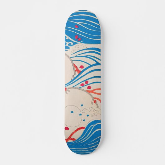 Petals op Waves Japans Retropatroon Persoonlijk Skateboard (Voorkant)