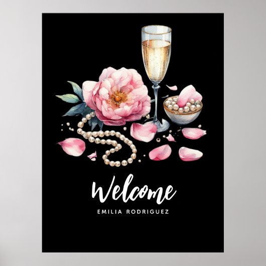 Petals Parels Prosecco Favorieten Welkomstbord Poster (Voorkant)