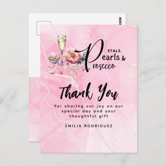 Petals Parels Prosecco gunstiger Vrijgezellenfeest Briefkaart (Voorkant / Achterkant)