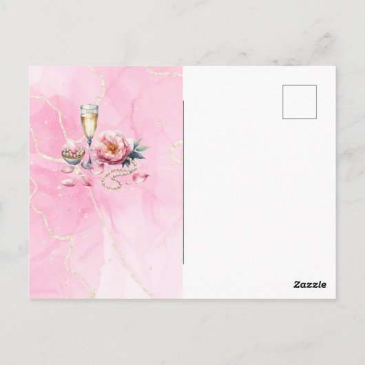 Petals Parels Prosecco gunstiger Vrijgezellenfeest Briefkaart (Achterkant)