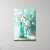 Petals & Porselein: Boerderij Roos Vaas Waterverf Canvas Afdruk (Voorkant)