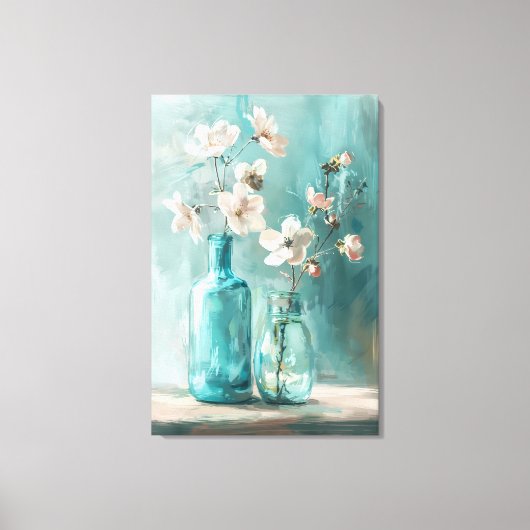 Petals & Porselein: Boerderij Roos Vaas Waterverf Canvas Afdruk (Voorkant)