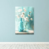 Petals & Porselein: Boerderij Roos Vaas Waterverf Canvas Afdruk (Insitu (Houten vloer))