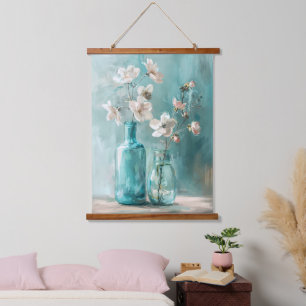 Petals & Porselein: Boerderij Roos Vaas Waterverf Hangend Wandkleed