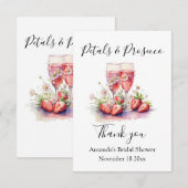 Petals & Prosecco Aardbei Bloemige Bruids Shower  Bedankkaart (Voorkant / Achterkant)