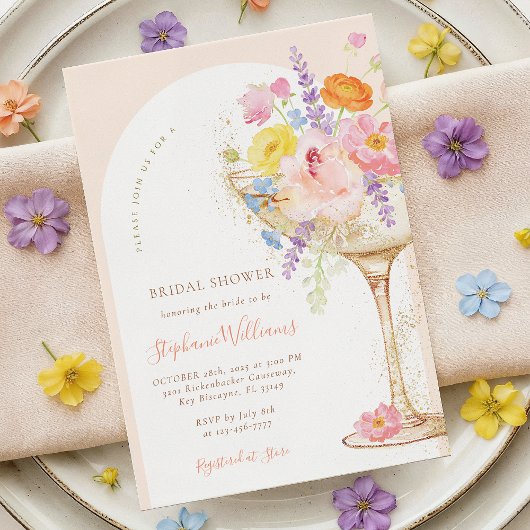 Petals & Prosecco Arch Bridal Shower Invitation Kaart