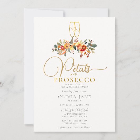 Petals Prosecco Autumn Goud Bruiloft in de herfst Kaart (Voorkant)