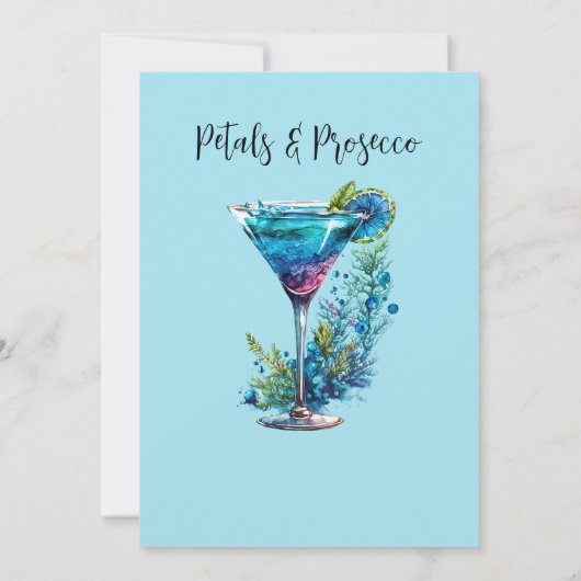 Petals & Prosecco Blauw Bloemen Blush Vrijgezellen Kaart (Achterkant)