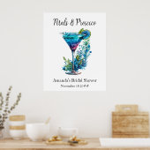 Petals & Prosecco Blauw Bloemen Blush Vrijgezellen Poster (Keuken)