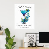 Petals & Prosecco Blauw Bloemen Blush Vrijgezellen Poster (Thuiskantoor)