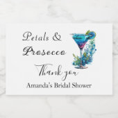 Petals & Prosecco Blauwe Bloem Bruidsmeisje Shower Sparkling Wijnetiket (Enkel label)