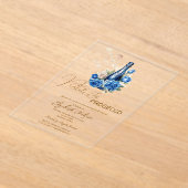 Petals & Prosecco Blauwe Rozen Champagne Acryl Uitnodigingen (Laagn)