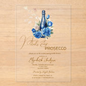Petals & Prosecco Blauwe Rozen Champagne Acryl Uitnodigingen (Voorkant)