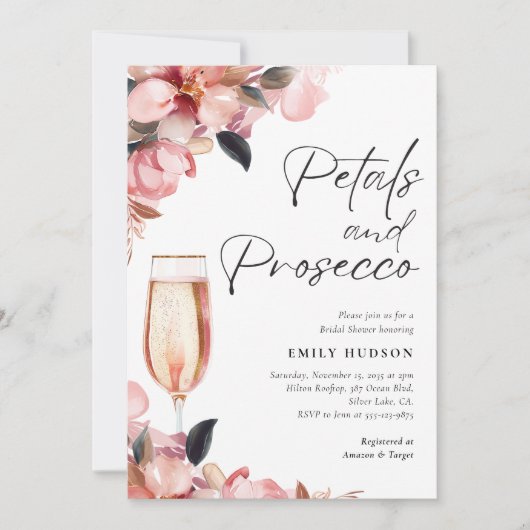Petals & Prosecco Bloemen Bruidsdouche Uitnodiging (Voorkant)