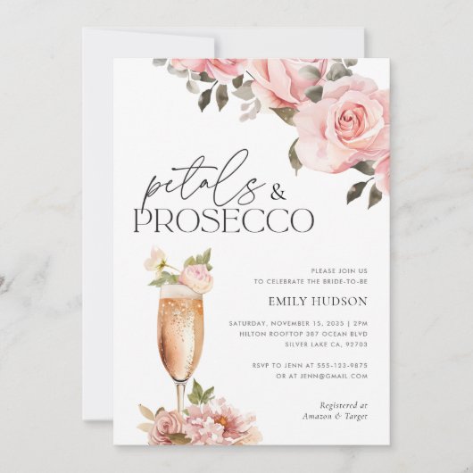Petals & Prosecco Bloemen Bruidsdouche Uitnodiging (Voorkant)
