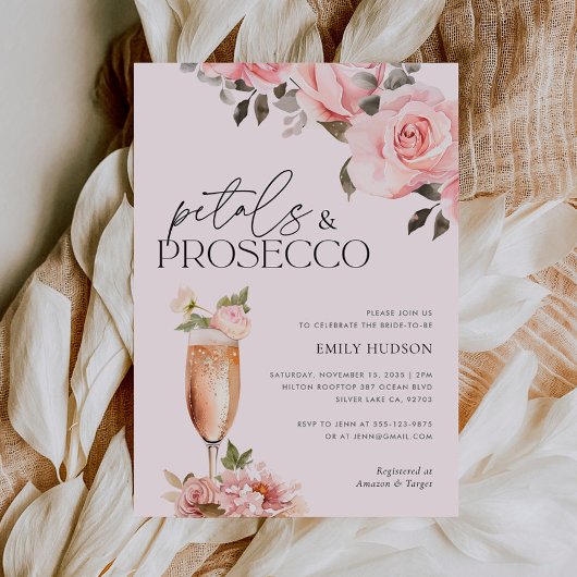 Petals & Prosecco Bloemen Bruidsdouche Uitnodiging