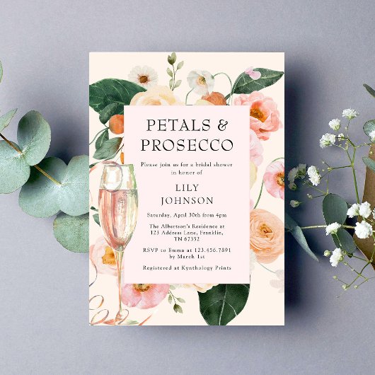 Petals & Prosecco Bloemen Bruidsdouche Uitnodiging