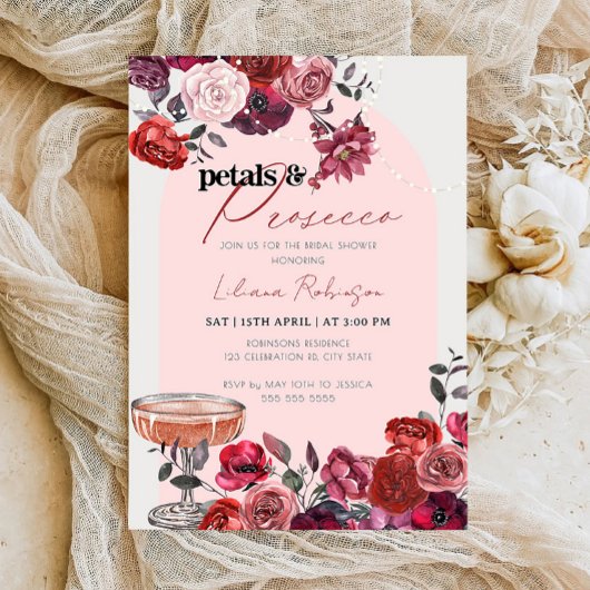 Petals & Prosecco Bloemen Bruidsdouche Uitnodiging