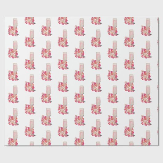 Petals & Prosecco Bloemen Roze Chique Verjaardagsb Cadeaupapier (Vlak)