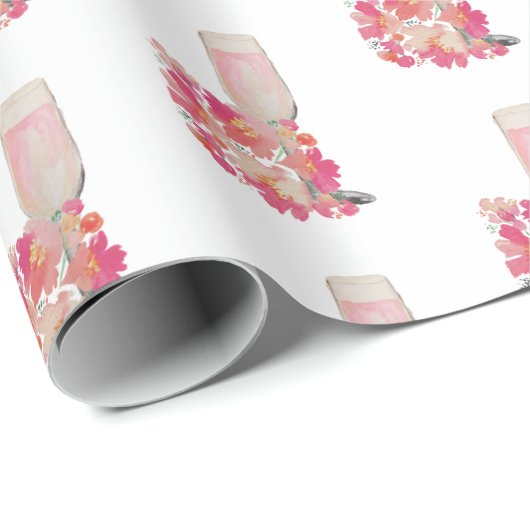 Petals & Prosecco Bloemen Roze Chique Verjaardagsb Cadeaupapier (Rol Hoek)