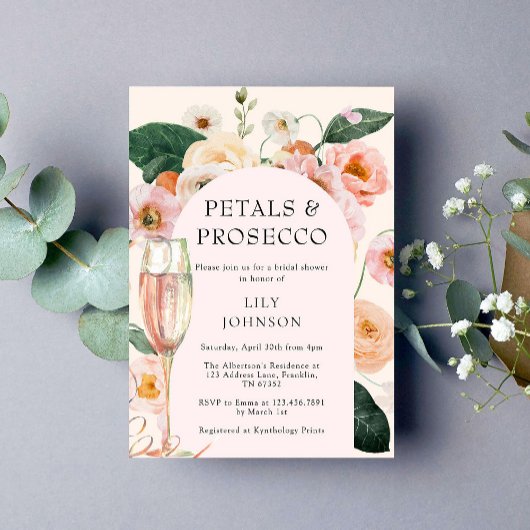 Petals & Prosecco Bloemenboog Vrijgezellenfeest Kaart