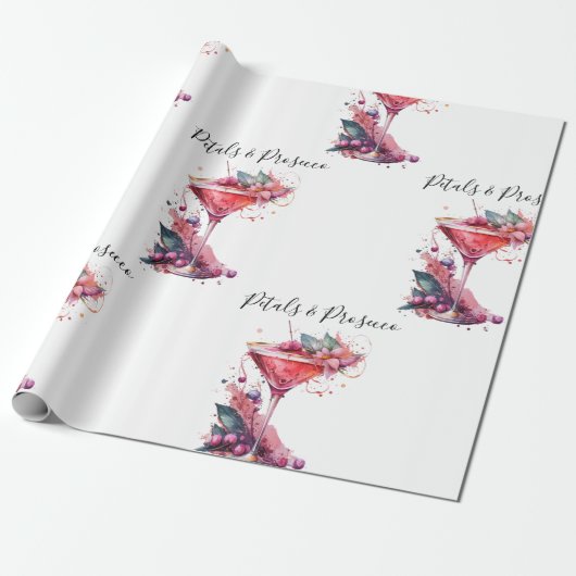 Petals & Prosecco Blush Bloemen Vrijgezellenfeest Cadeaupapier (Uitgerold)