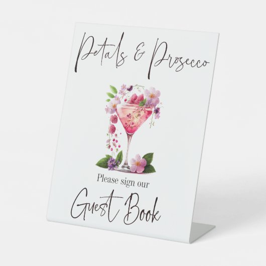 Petals & Prosecco Blush Pink Vrijgezellenfeest Gue Reclamebord Met Voetstuk (Voorkant)