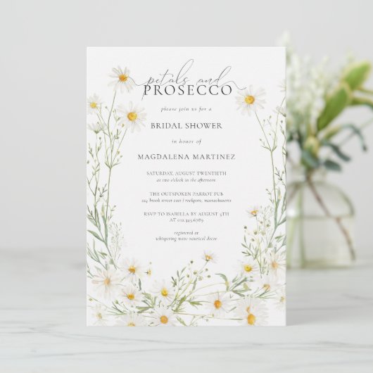 Petals Prosecco Boho Daisy Vrijgezellenfeest Kaart (Staand voorkant)