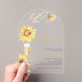 Petals & Prosecco Boho Zonnebloem Vrijgezellenfees Acryl Uitnodigingen (Insitu (Draagbaar))