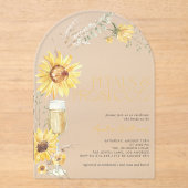 Petals & Prosecco Boho Zonnebloem Vrijgezellenfees Acryl Uitnodigingen (Voorkant)