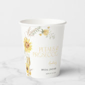 Petals & Prosecco Boho Zonnebloem Vrijgezellenfees Papieren Bekers (Achterkant)