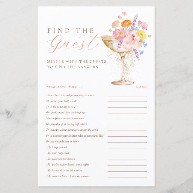Petals & Prosecco Bridal Shower Find the Guest (Voorkant)