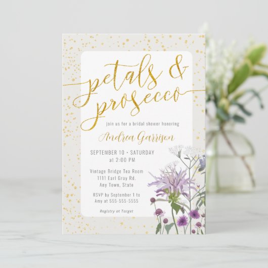 Petals & Prosecco Bridal Shower Kaart (Staand voorkant)