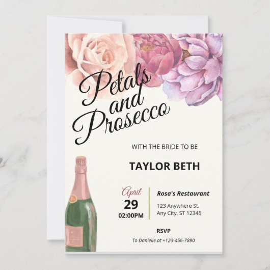 Petals & Prosecco Bridal Shower Kaart (Voorkant)