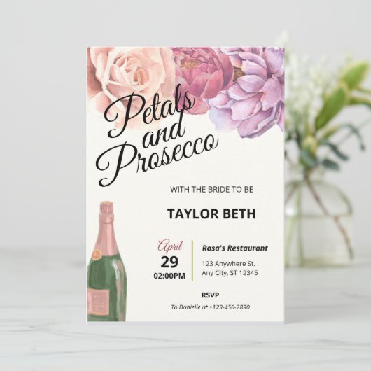 Petals & Prosecco Bridal Shower Kaart (Staand voorkant)