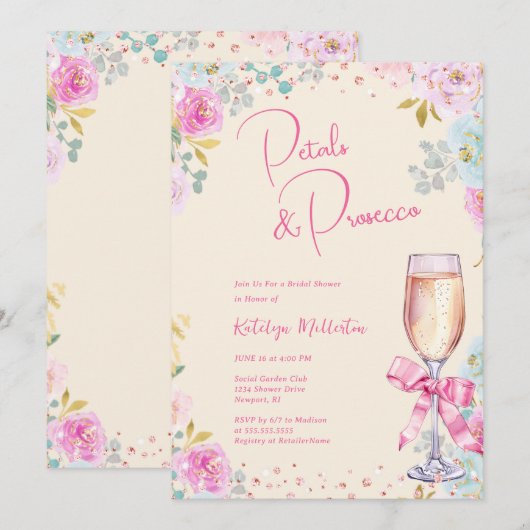 Petals & Prosecco Bridal Shower Kaart (Voorkant / Achterkant)