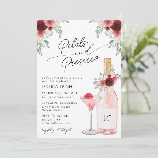 Petals & Prosecco Bridal Shower Kaart (Staand voorkant)