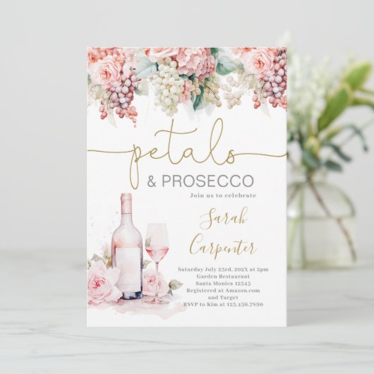 Petals Prosecco Bridal Shower uitnodiging (Staand voorkant)