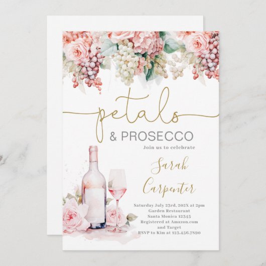 Petals Prosecco Bridal Shower uitnodiging (Voorkant / Achterkant)