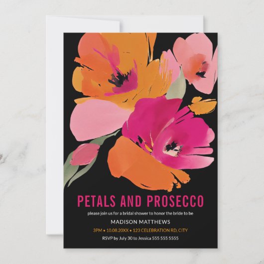 Petals & Prosecco Bright Abstract Floral Black Kaart (Voorkant)