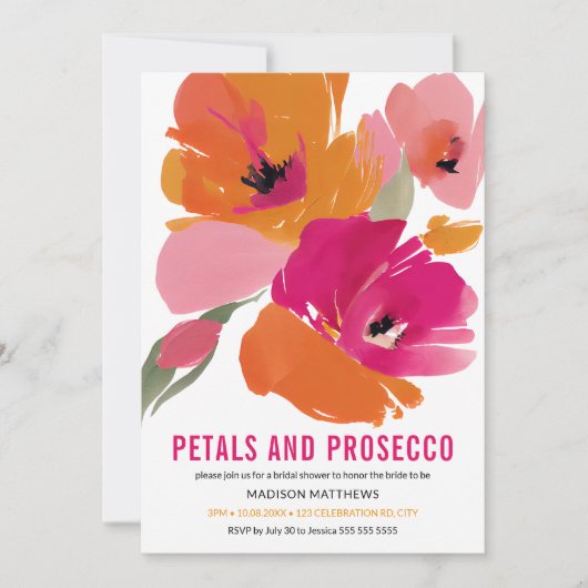 Petals & Prosecco Bright Abstracte Floral Bridal Kaart (Voorkant)
