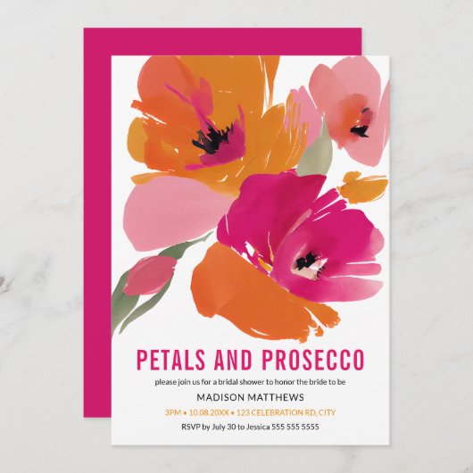 Petals & Prosecco Bright Abstracte Floral Bridal Kaart (Voorkant / Achterkant)