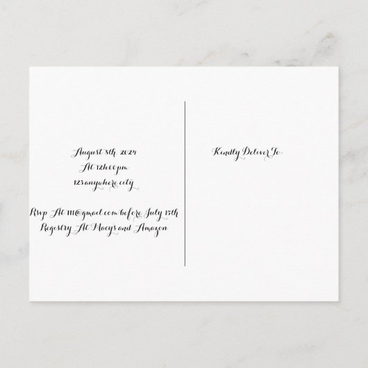 PETALS & PROSECCO BRUIDSDOUCHE UITNODIGING, ROZE BRIEFKAART (Achterkant)