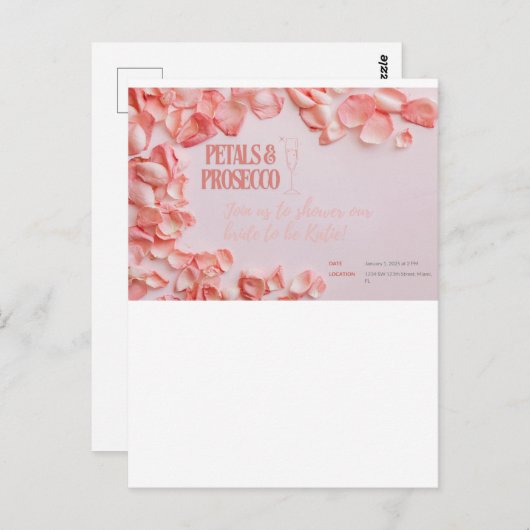 Petals & Prosecco Bruidsuitnodiging Briefkaart (Voorkant / Achterkant)